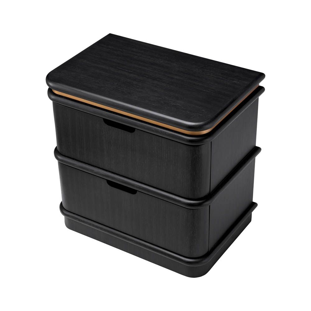 Charcoal grey bedside table with brass piping detail