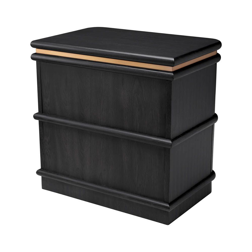 Charcoal grey bedside table with brass piping detail