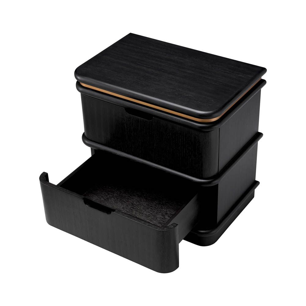 Charcoal grey bedside table with brass piping detail