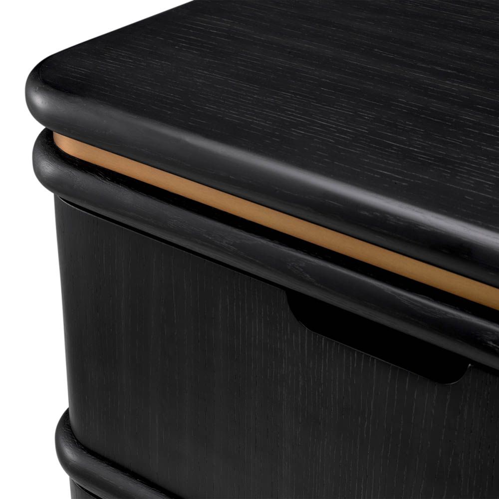 Charcoal grey bedside table with brass piping detail