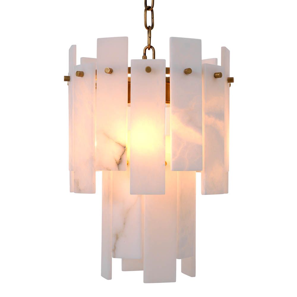Dynamic chandelier with alabaster panels and brass details