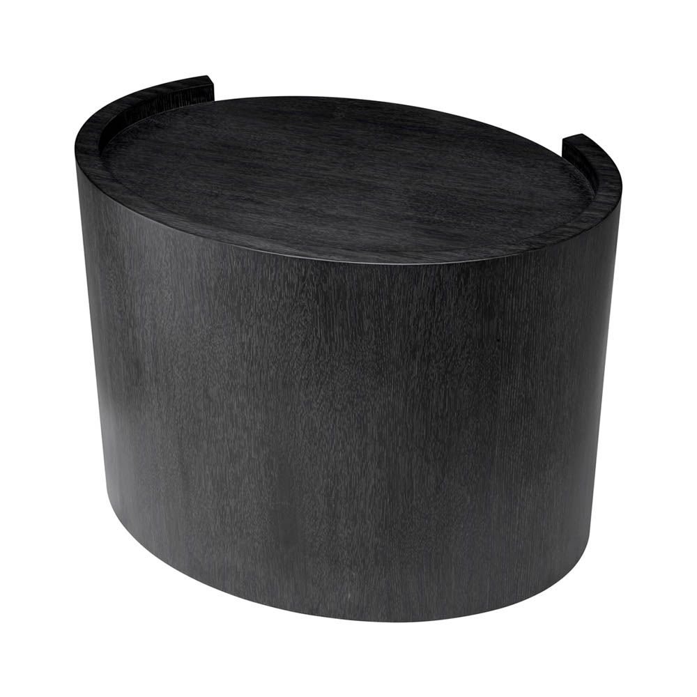 Charcoal grey bedside table with brass accents