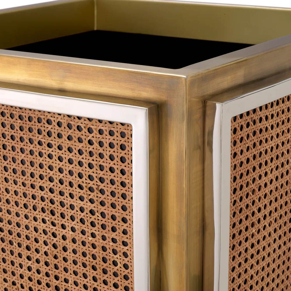 Natural rattan planter with white borders and brass outline