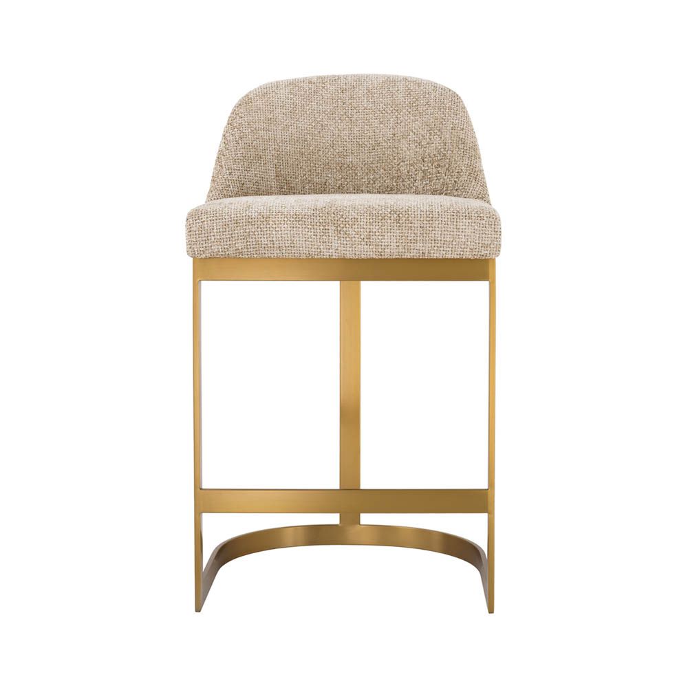 Opulent stool in lyssa sand upholstery with brass frame