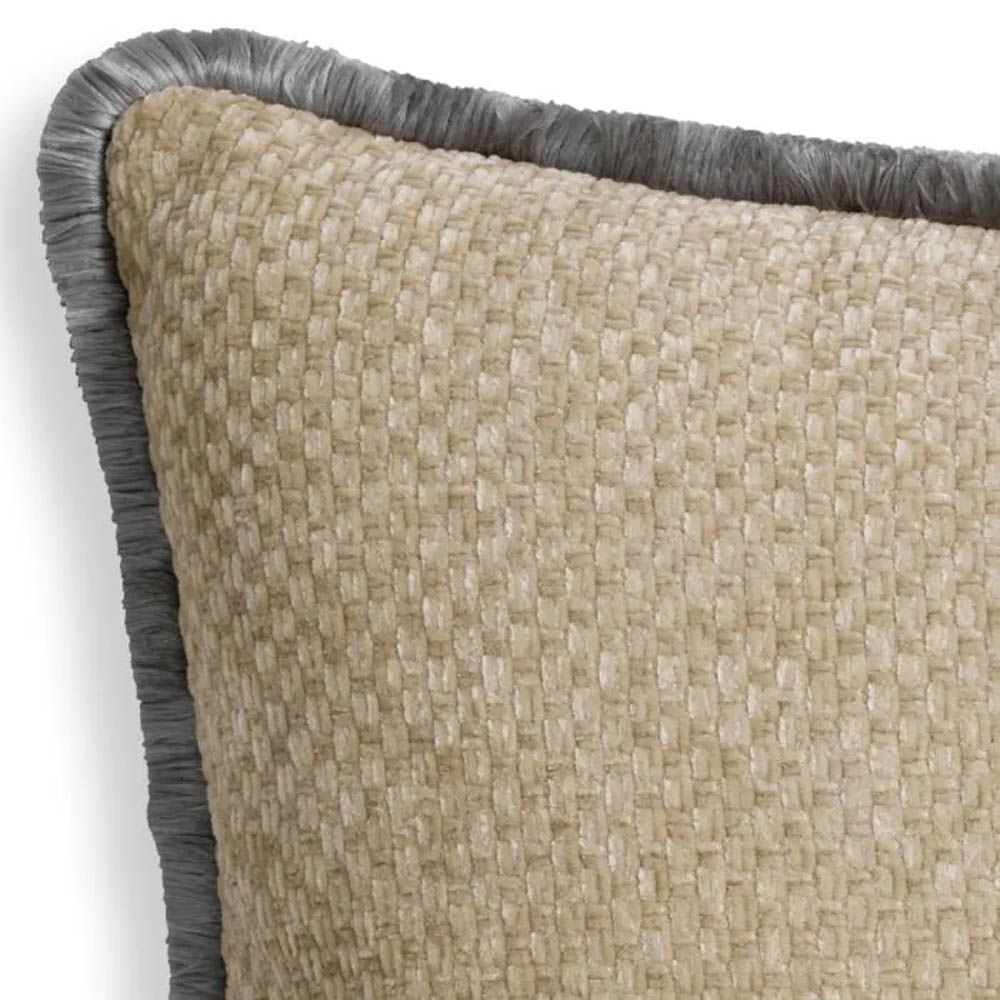 Small greige cushion with grey fringe