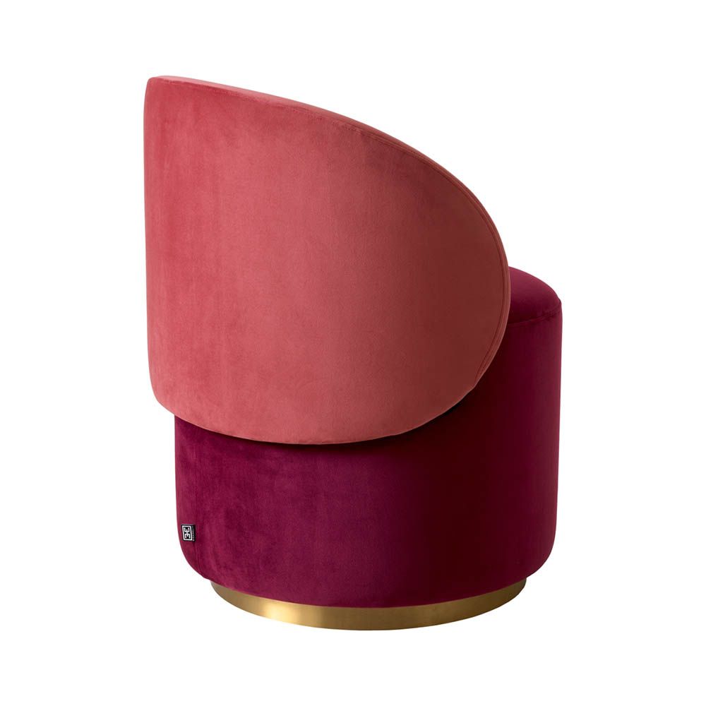 Modern silhouette red velvet dining chair with brass swivel base