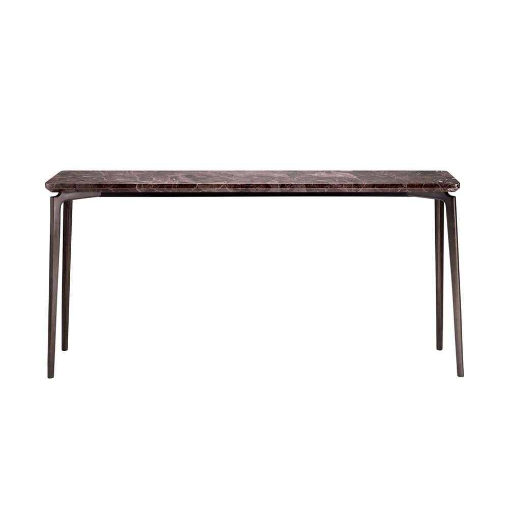 Luxurious console table with brown marble top and bronze finish legs