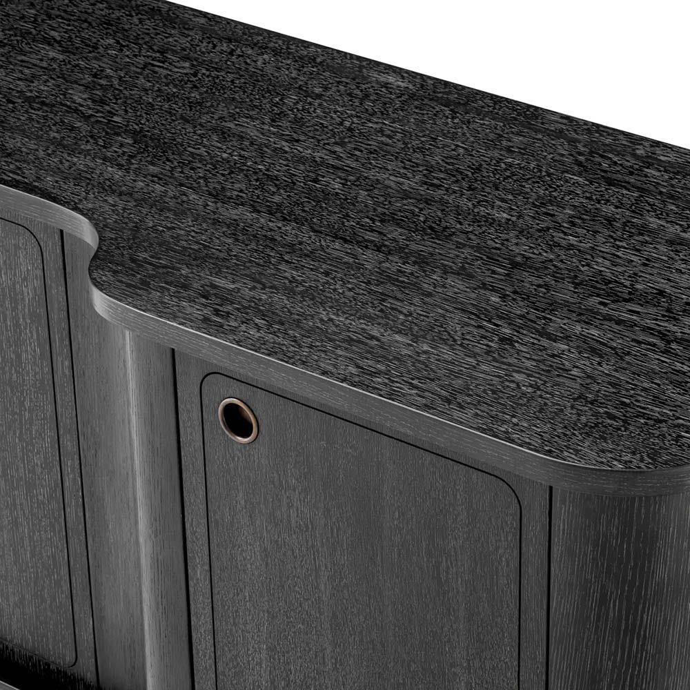 Wooden three-drawer dresser finished in charcoal grey oak veneer