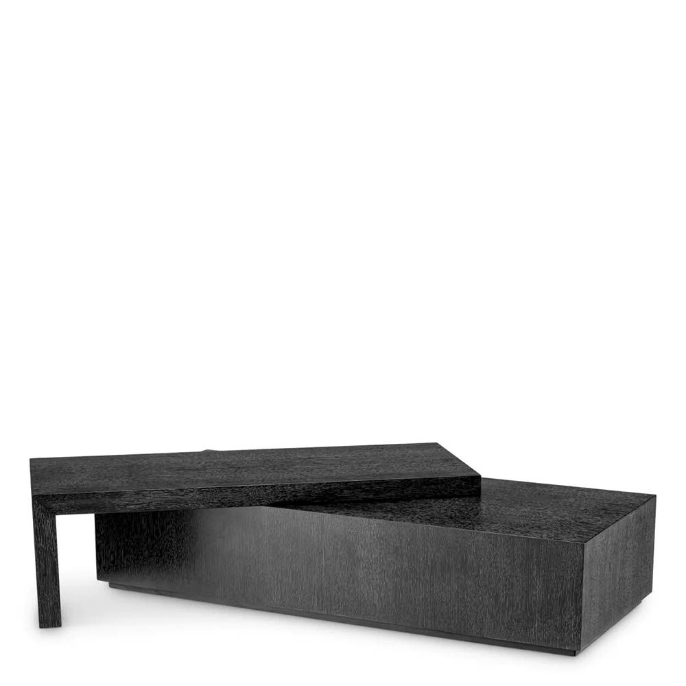 Contemporary coffee table with charcoal grey oak veneer and innovative rotating top