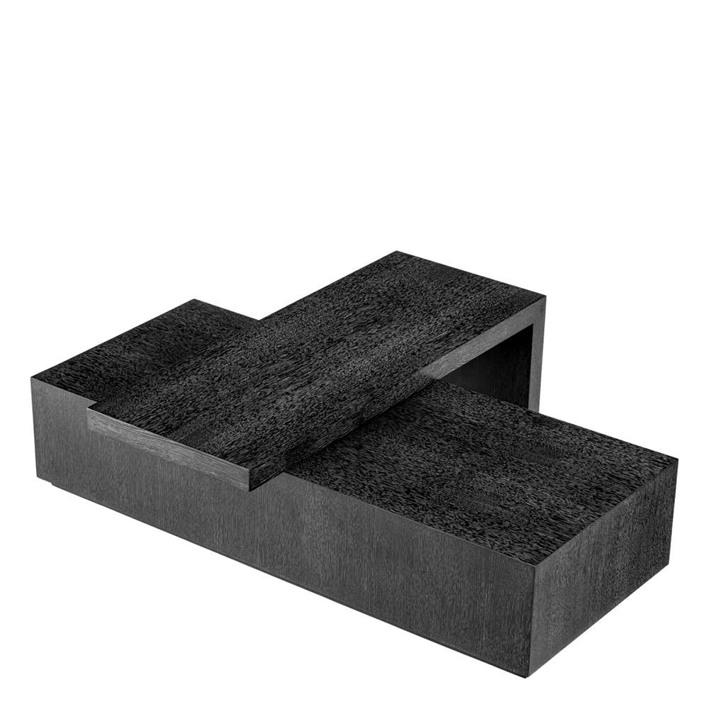 Contemporary coffee table with charcoal grey oak veneer and innovative rotating top