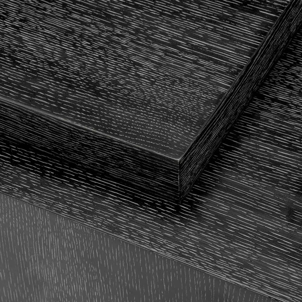 Contemporary coffee table with charcoal grey oak veneer and innovative rotating top