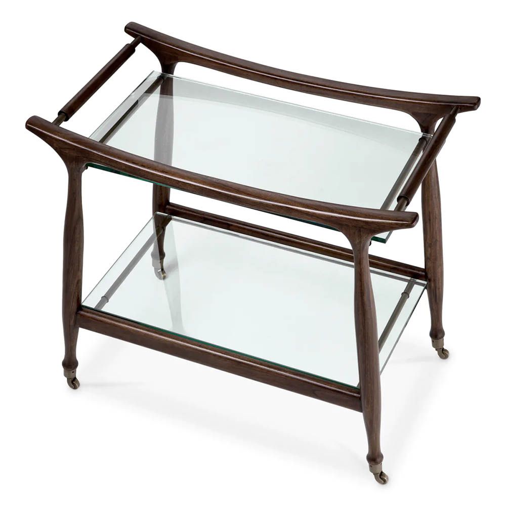 Elegant trolley with its timeless brown finish and clear glass top