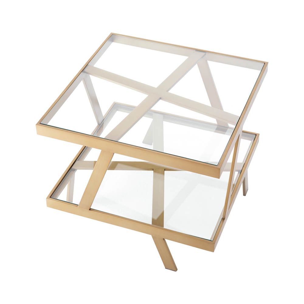 Brass geometric side table with glass tops