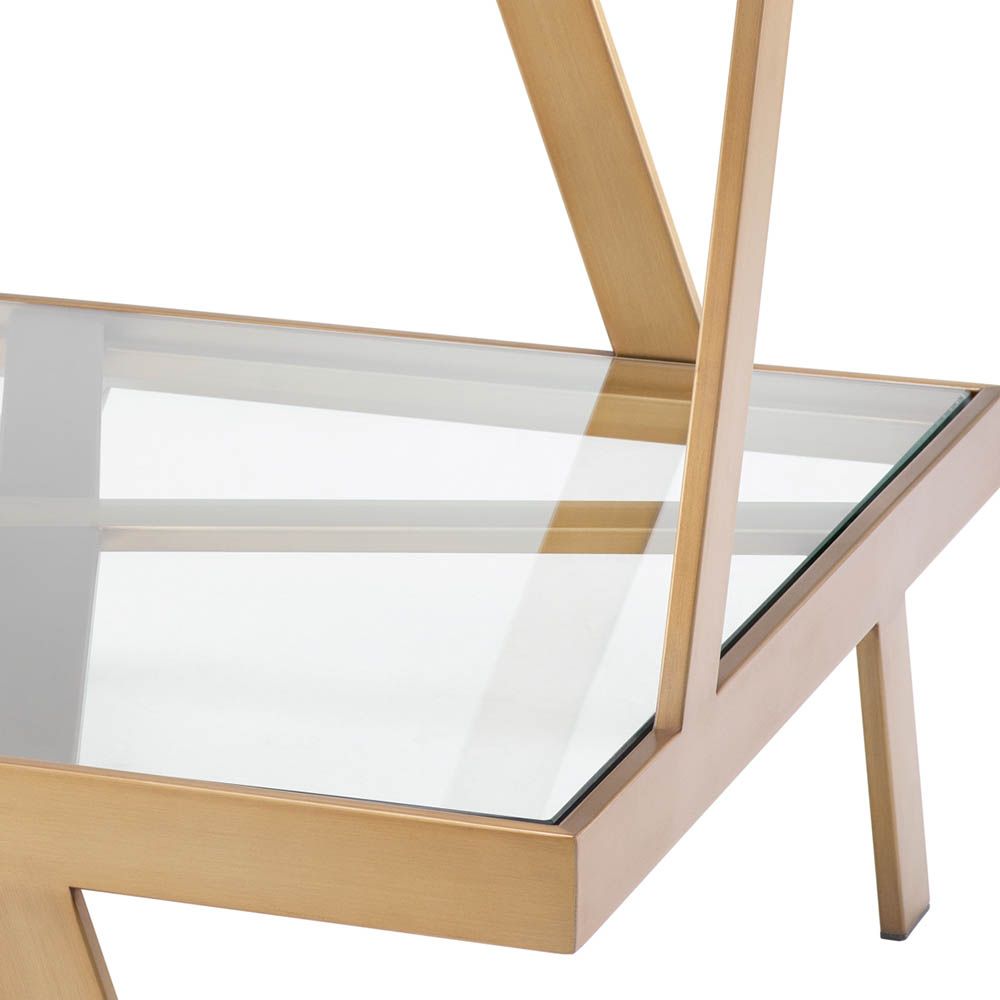 Brass geometric side table with glass tops