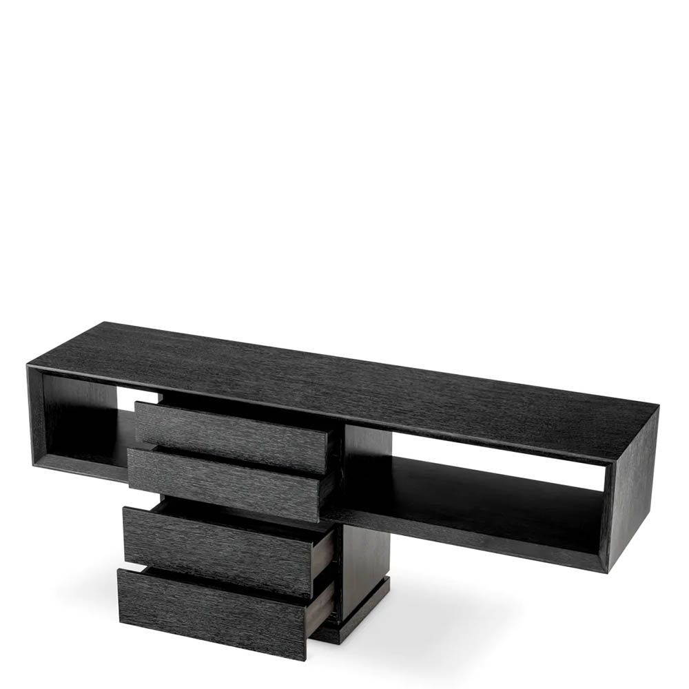 Charcoal grey oak console table with stacked shelving 