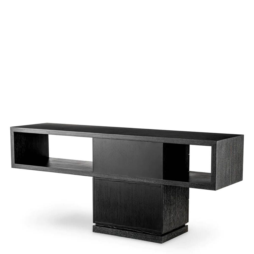 Charcoal grey oak console table with stacked shelving 
