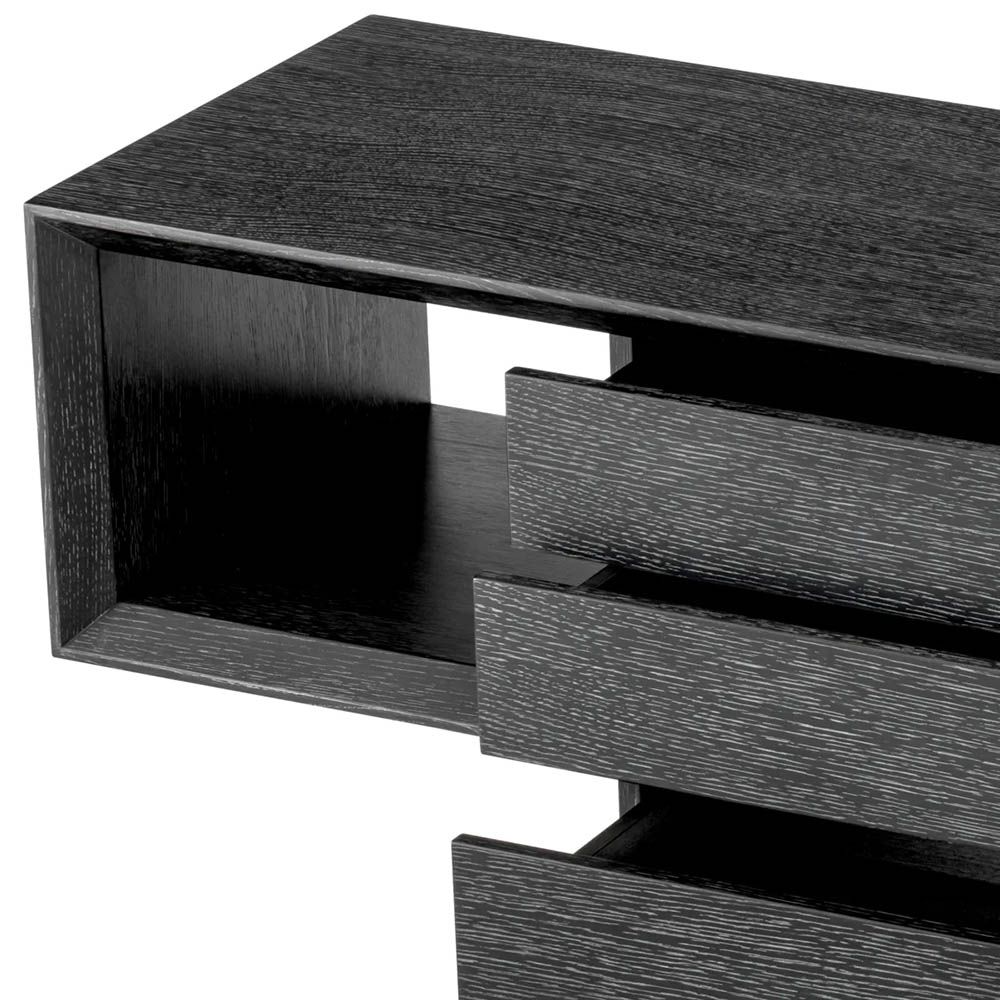 Charcoal grey oak console table with stacked shelving 