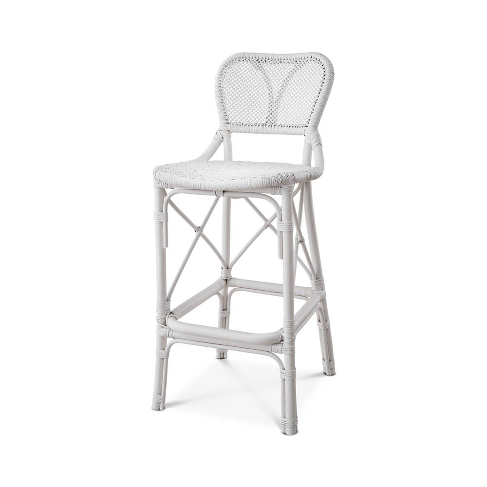 Intricate design rattan bar stool in white finish