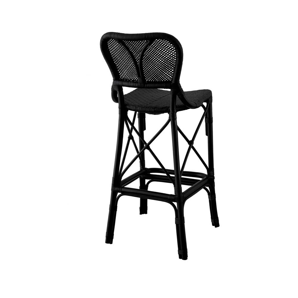 Intricate design rattan bar stool in black finish