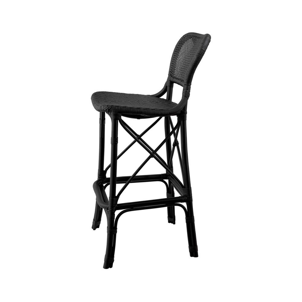 Intricate design rattan bar stool in black finish
