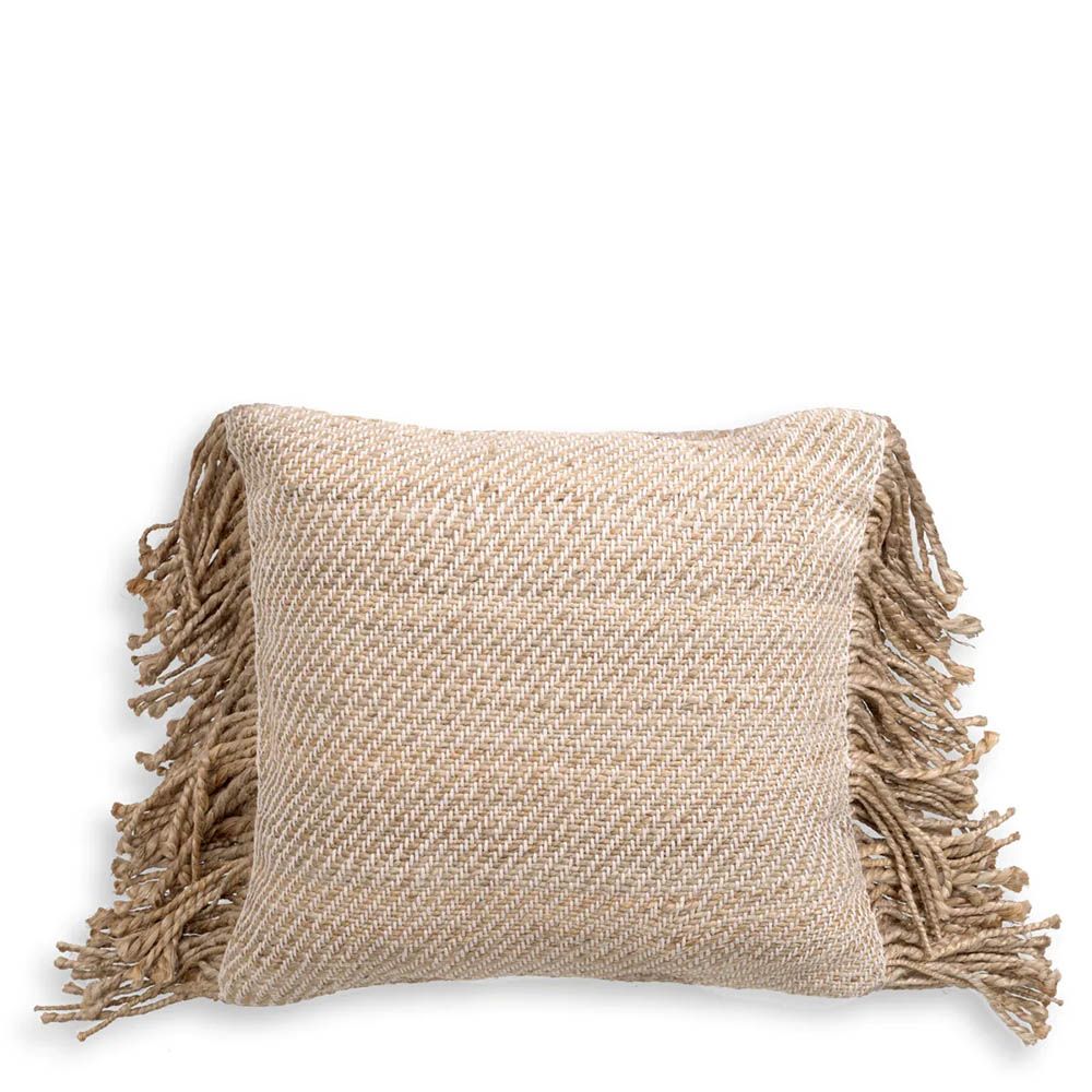 Hand-woven, natural jute pillow with fringes