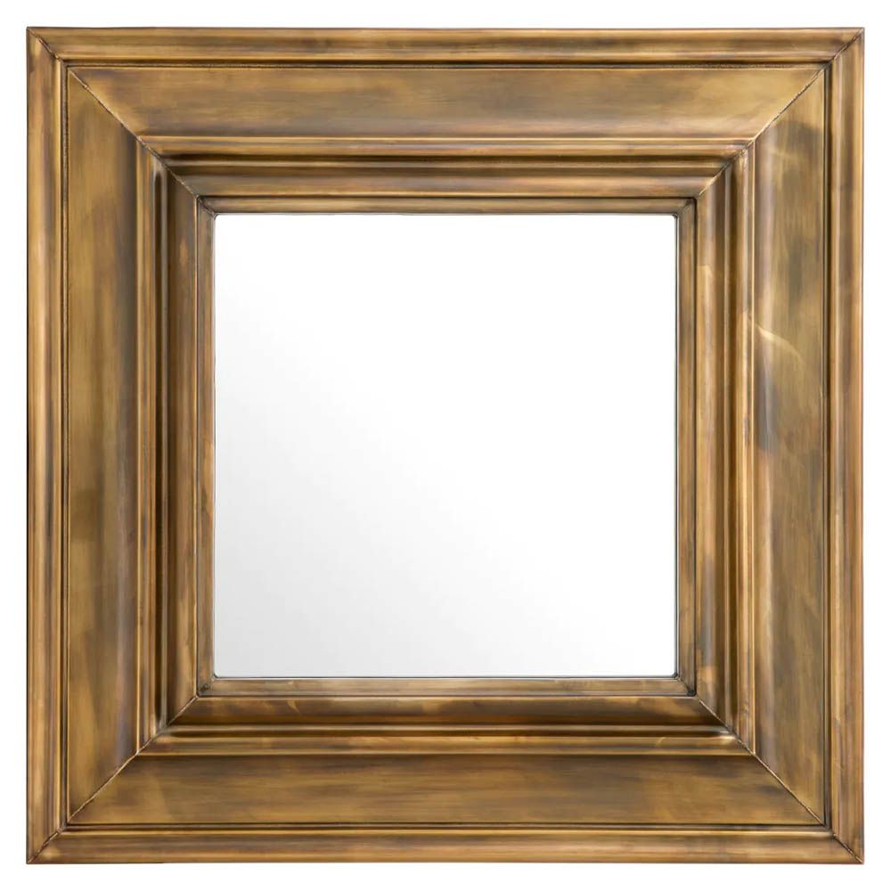 Sophisticated square mirror with large vintage brass frame