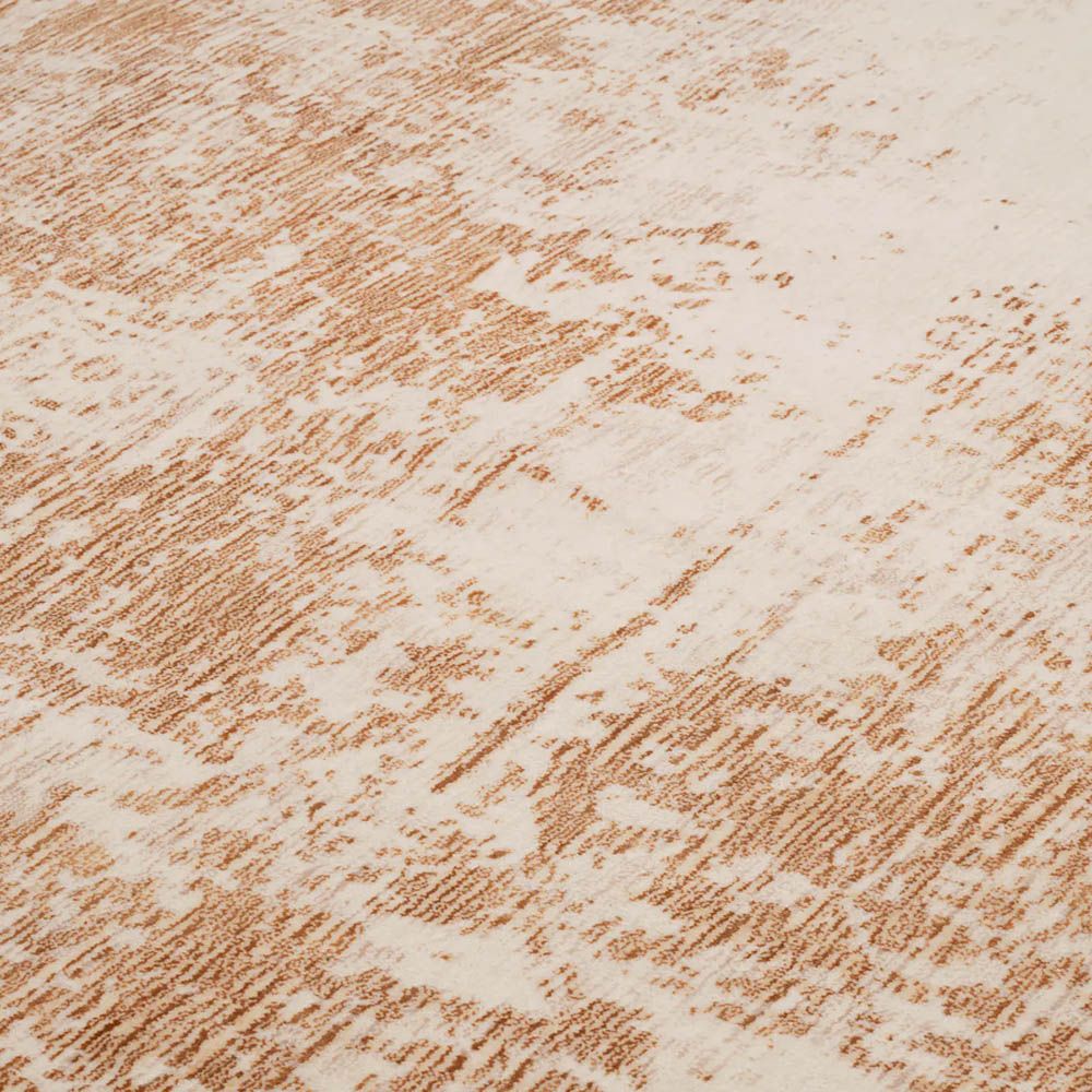 Large loom knotted rug with distressed beige pattern