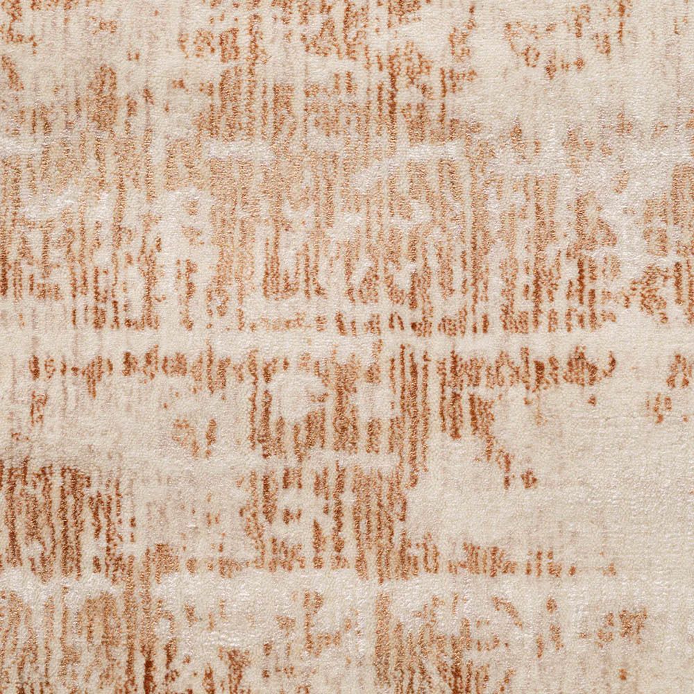 Large loom knotted rug with distressed beige pattern