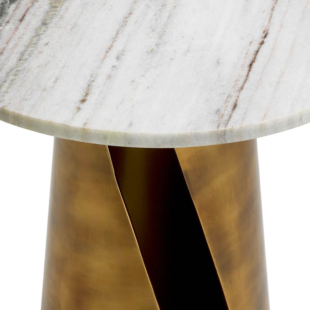 Marble top side table with brass base showcasing slit