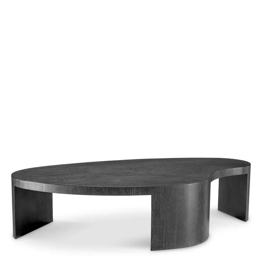 Organically shaped and luxurious charcoal grey oak veneered coffee table