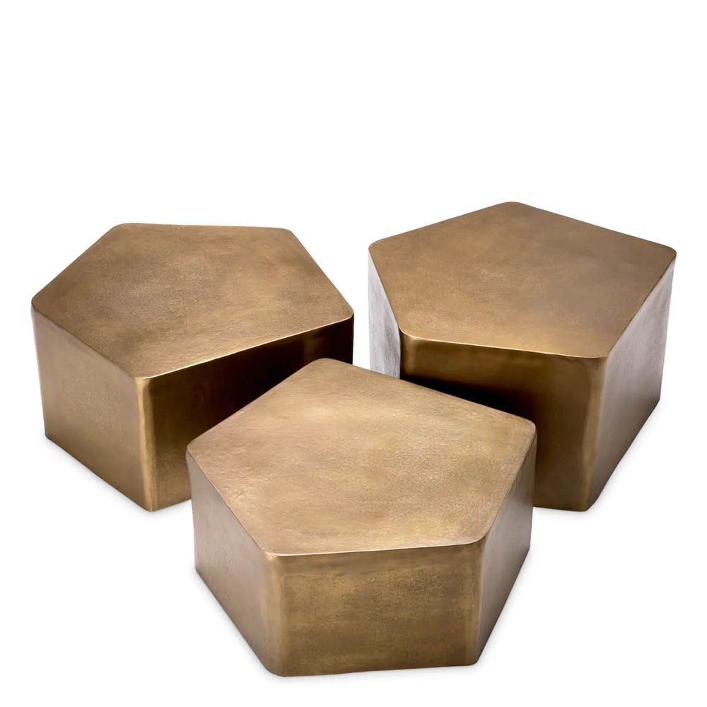 Set of three vintage brass organically shaped coffee tables