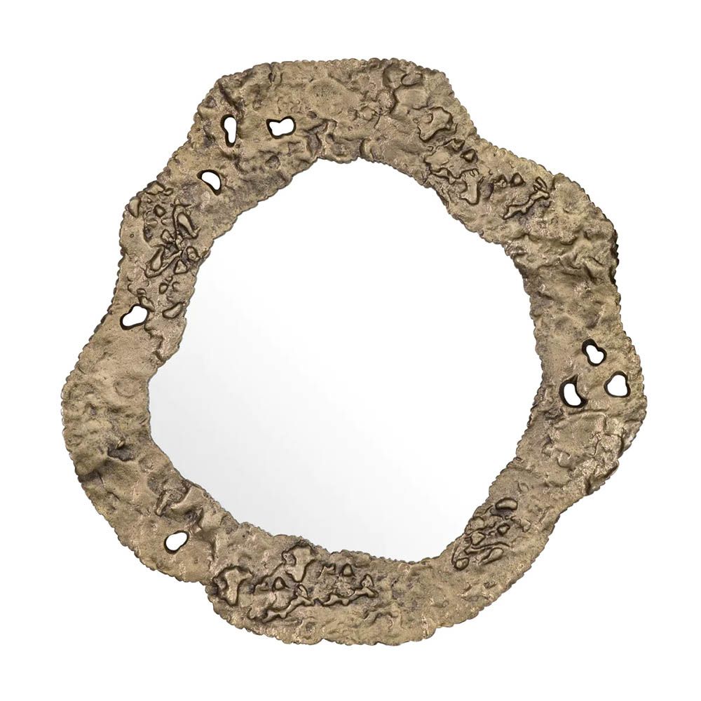 Organic shaped set of 2 wall mirrors finished in antique brass