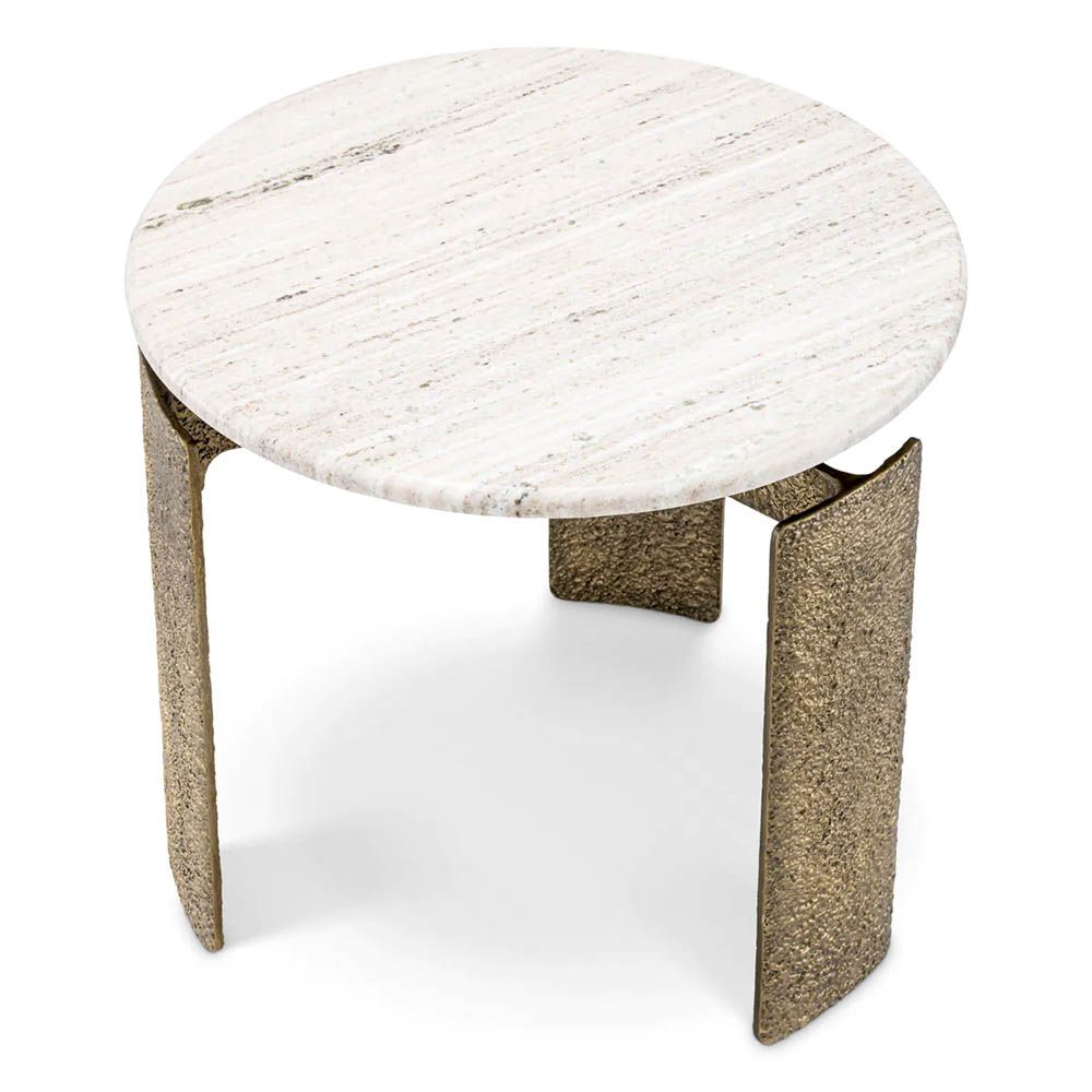 Marble top side table with sculptural brass legs