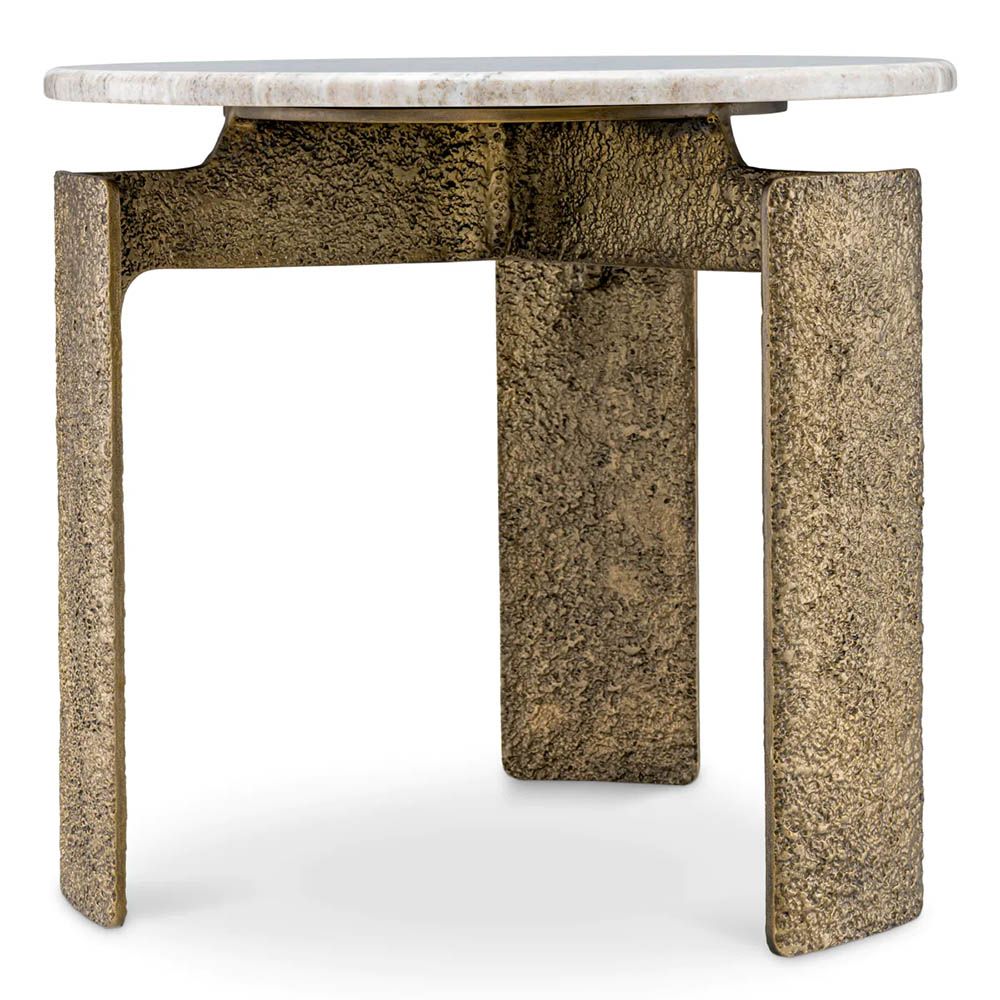 Marble top side table with sculptural brass legs