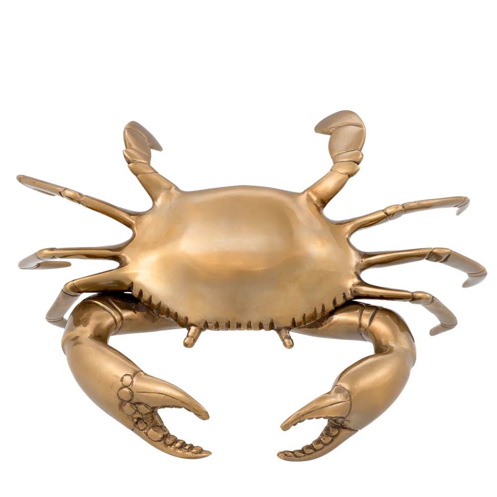 Solid casted brass crab object with a vintage brass finish