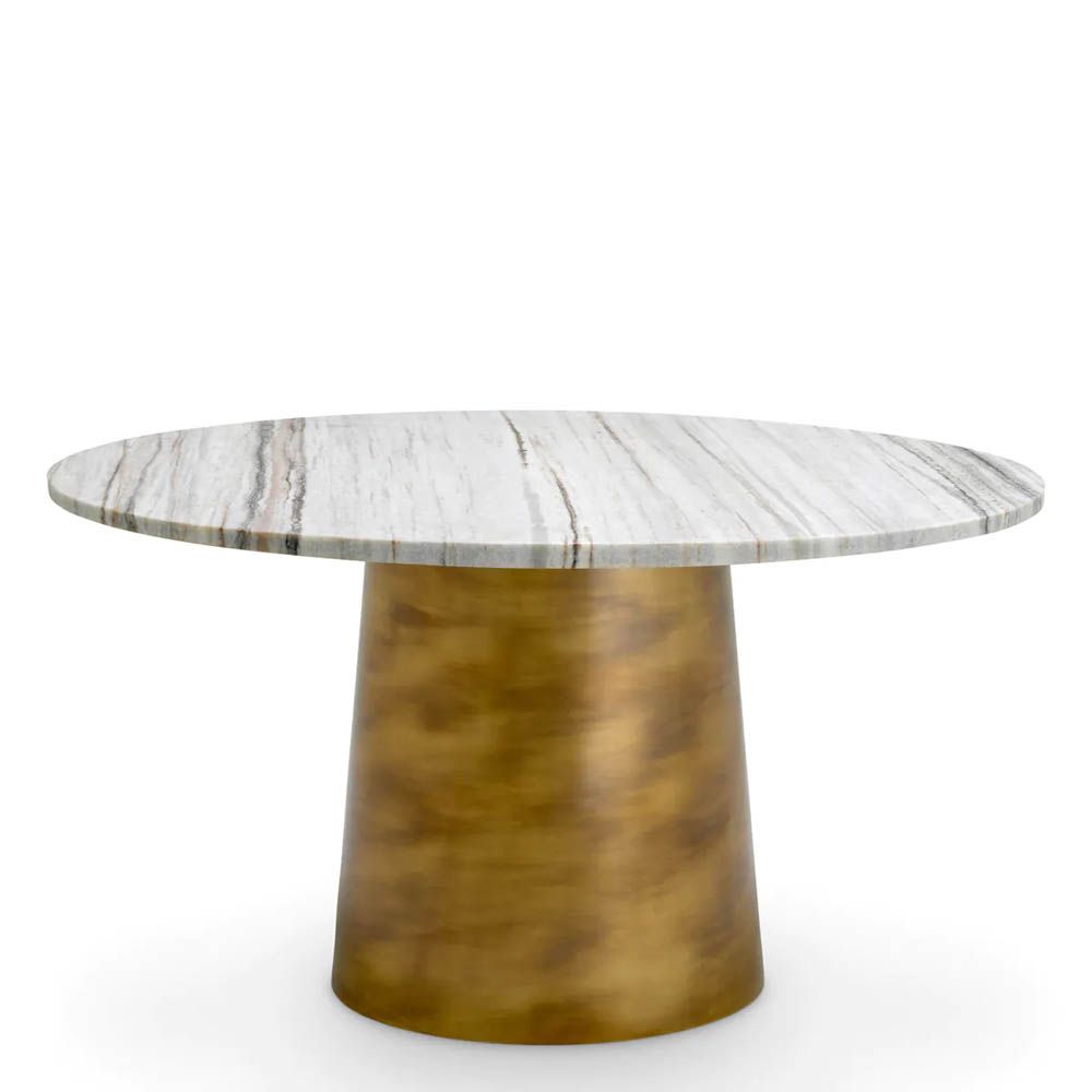 Marble top coffee table with slit in round brass base