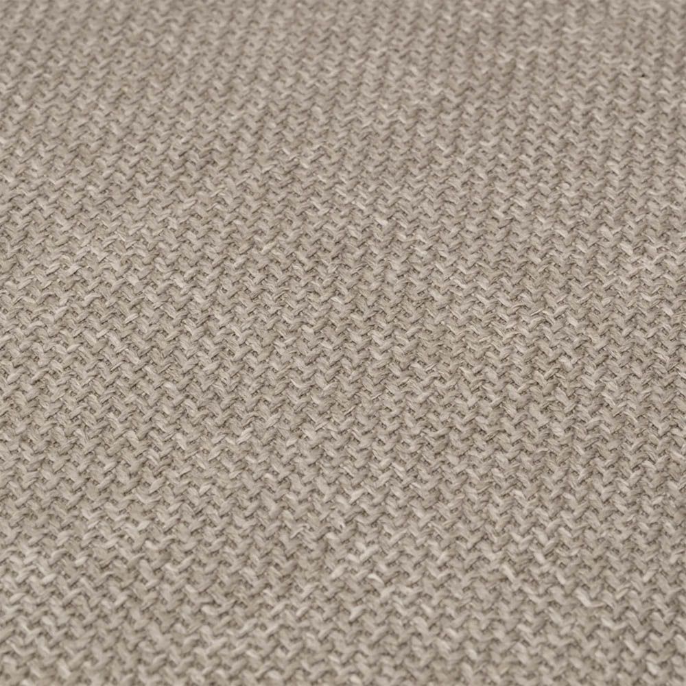 Linen upholstered dining chair in taupe with black wood back