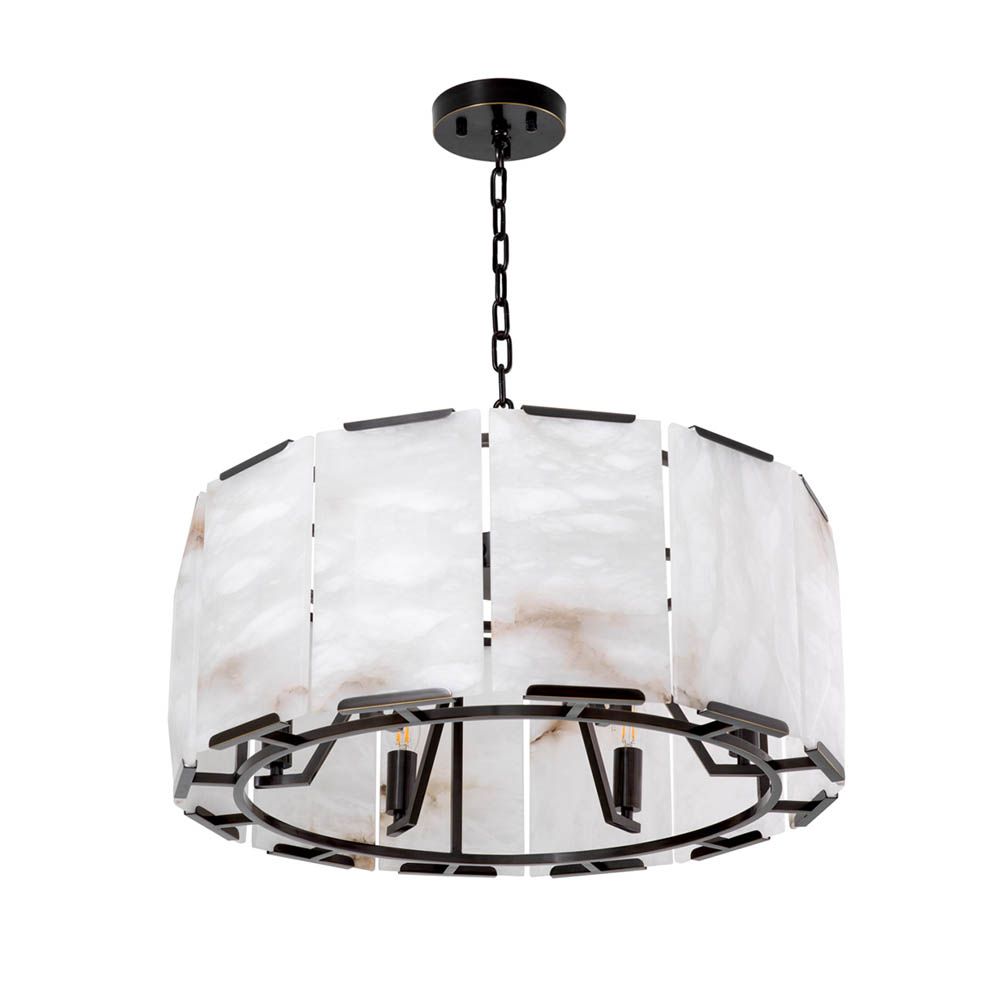 Alabaster panel ceiling light in dark bronze finish