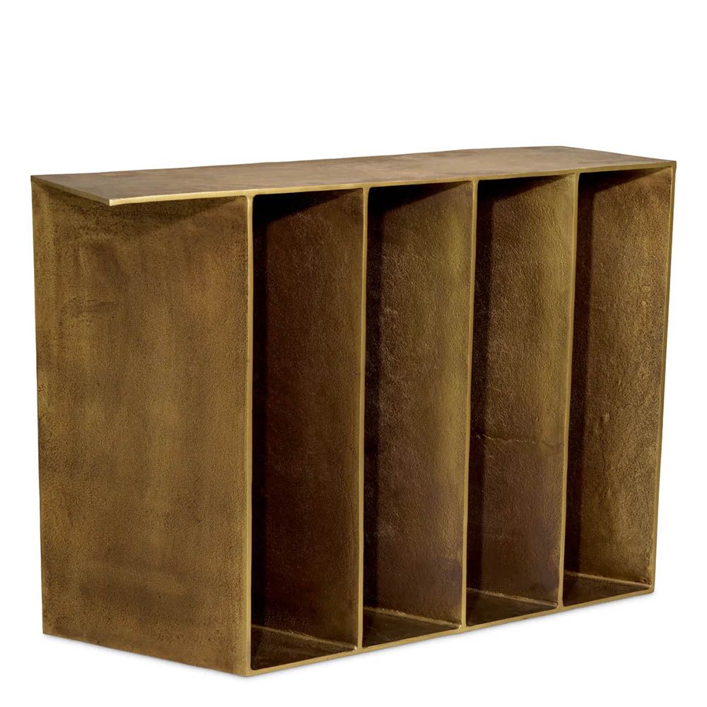 Elegant vintage brass console table with five slim legs