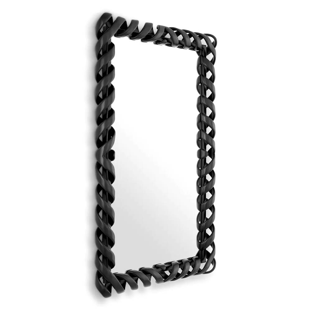 Large mirror with weaved metal black frame