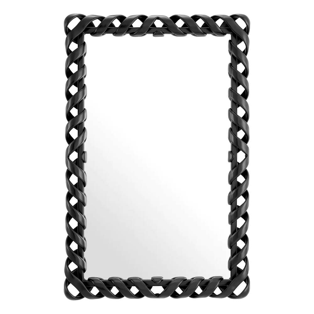 Large mirror with weaved metal black frame