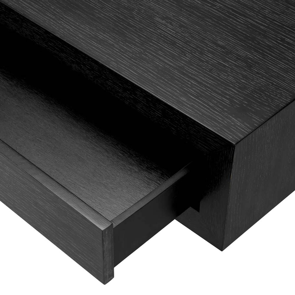 Low modern coffee table with shelf and two drawers in charcoal grey