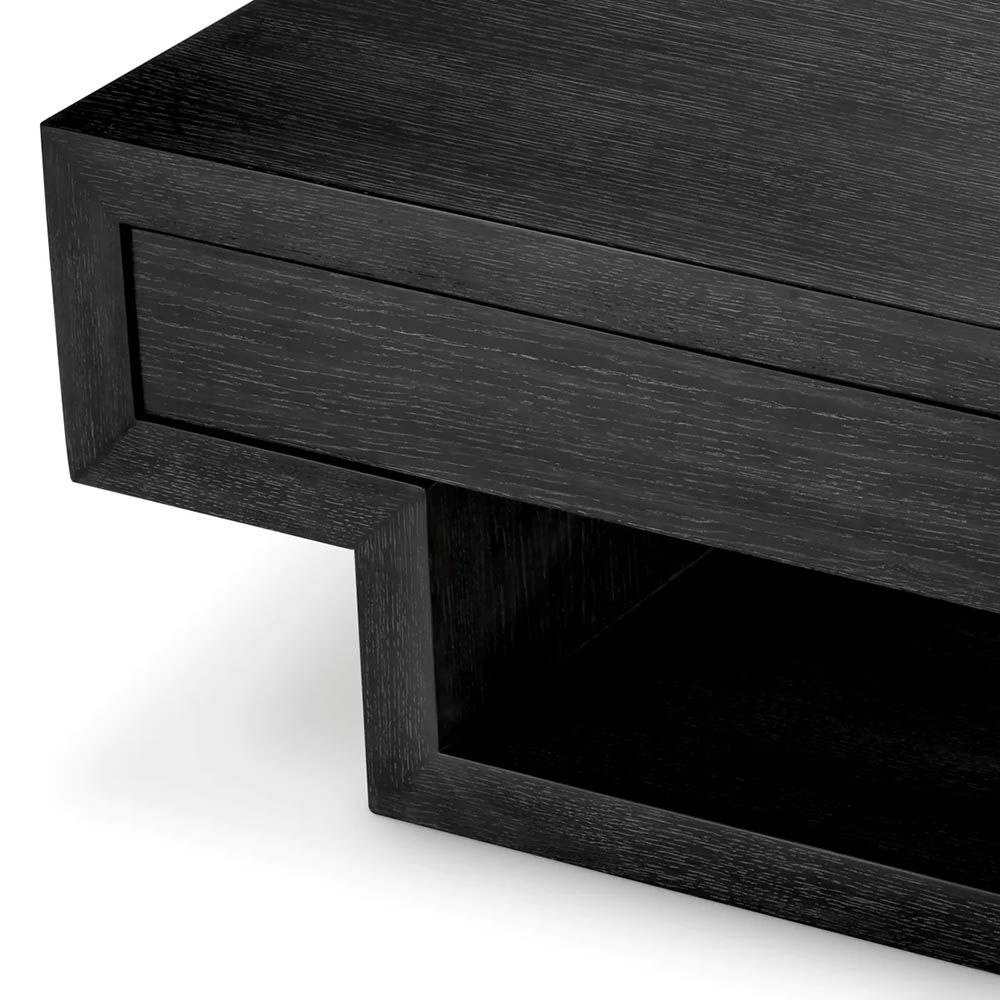 Low modern coffee table with shelf and two drawers in charcoal grey