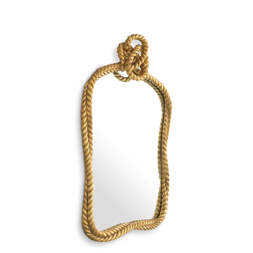 Antique gold mirror with unique rope detail crown