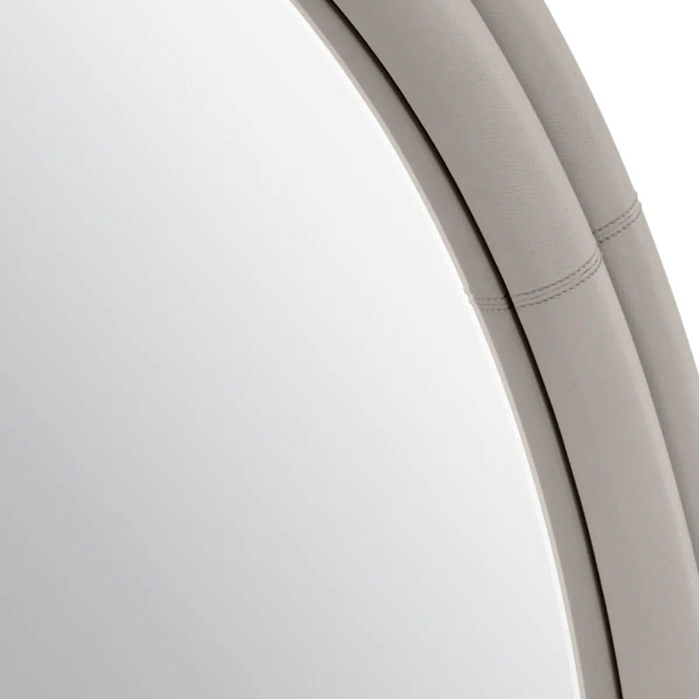 Circular mirror with elegant grey faux leather frame