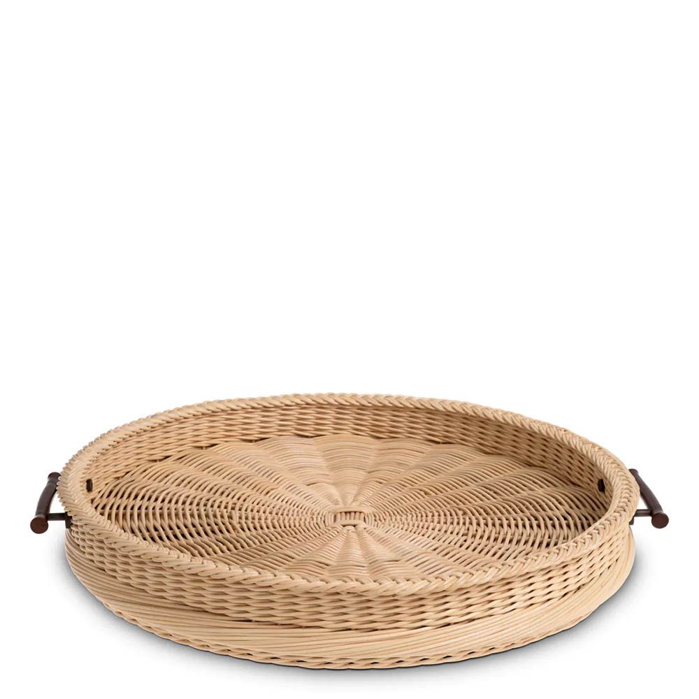 Natural rattan serving piece with wooden handles