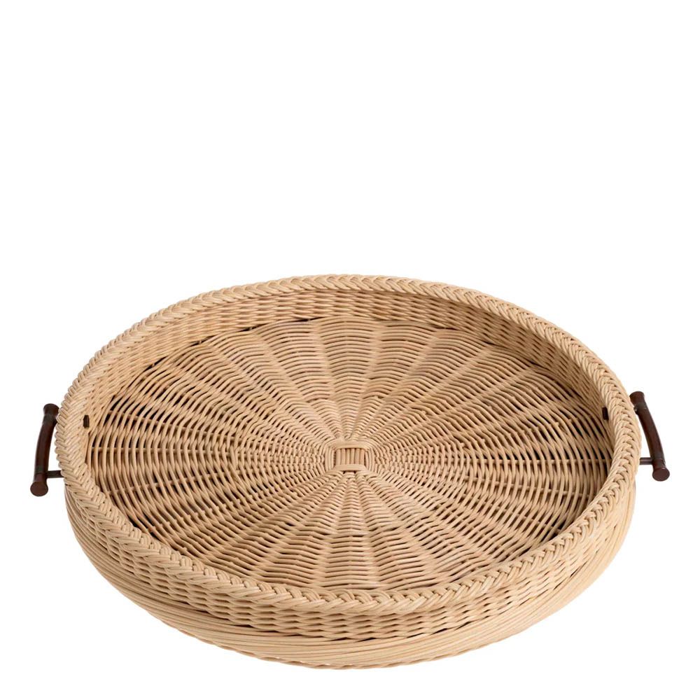 Natural rattan serving piece with wooden handles
