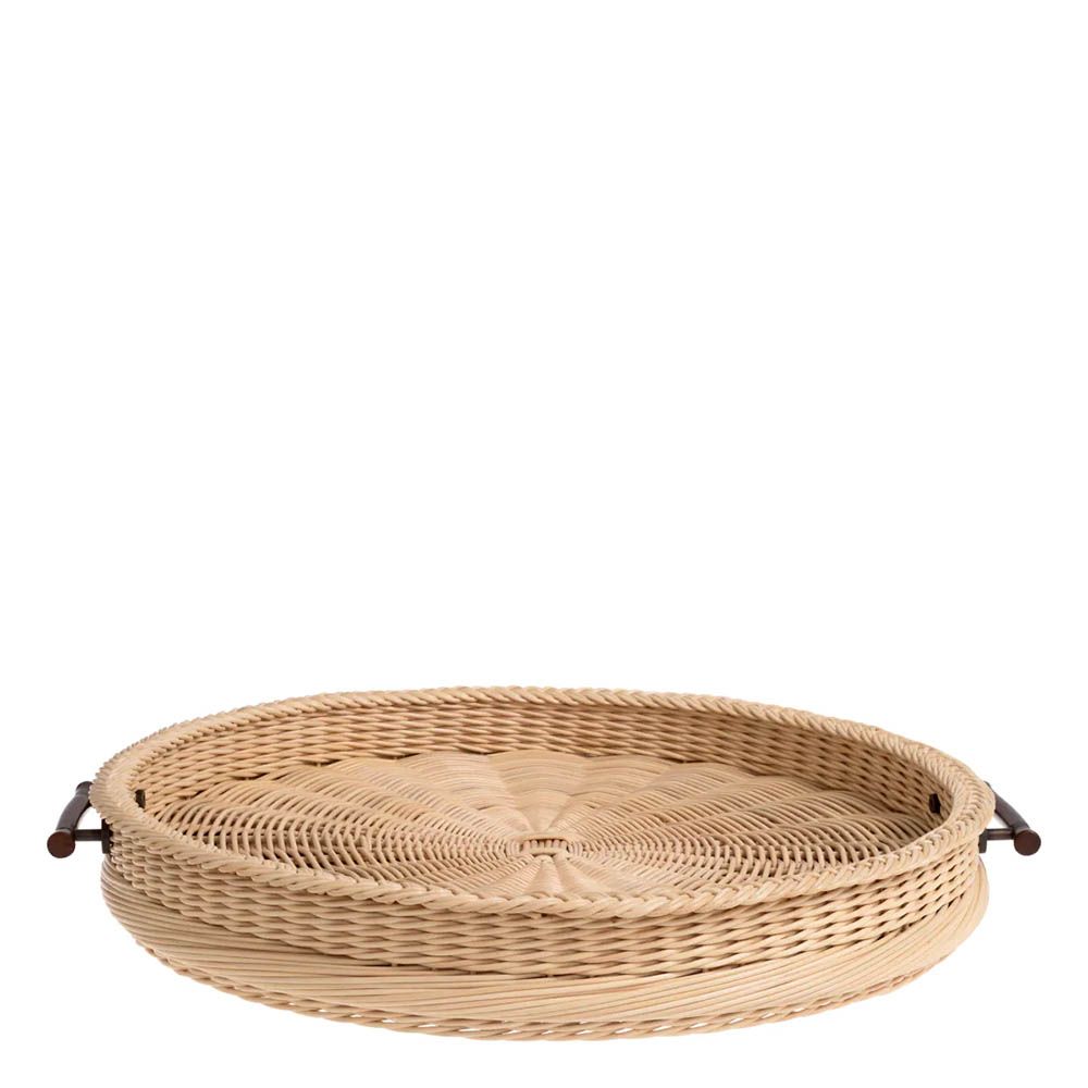 Natural rattan serving piece with wooden handles