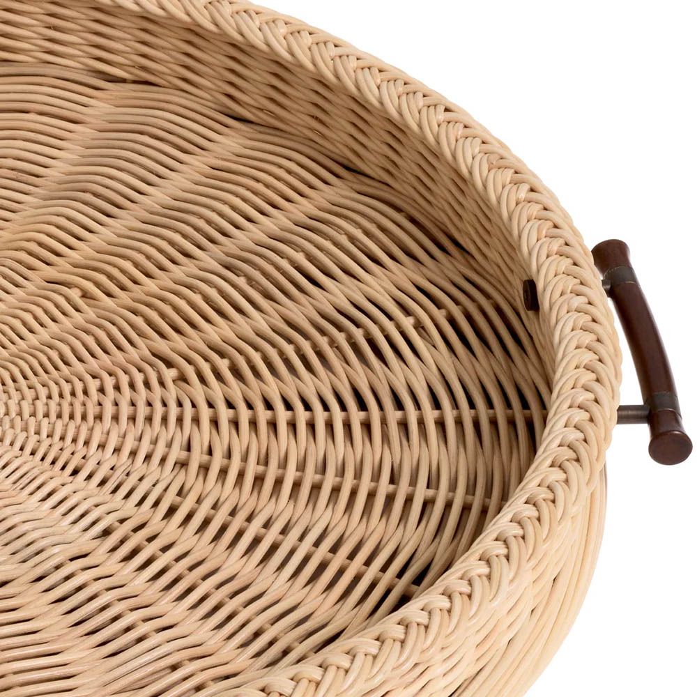Natural rattan serving piece with wooden handles