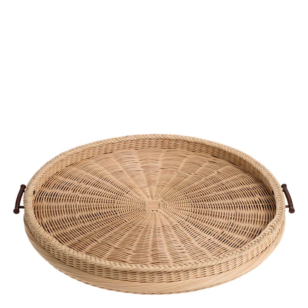  Large natural rattan serving piece with wooden handles